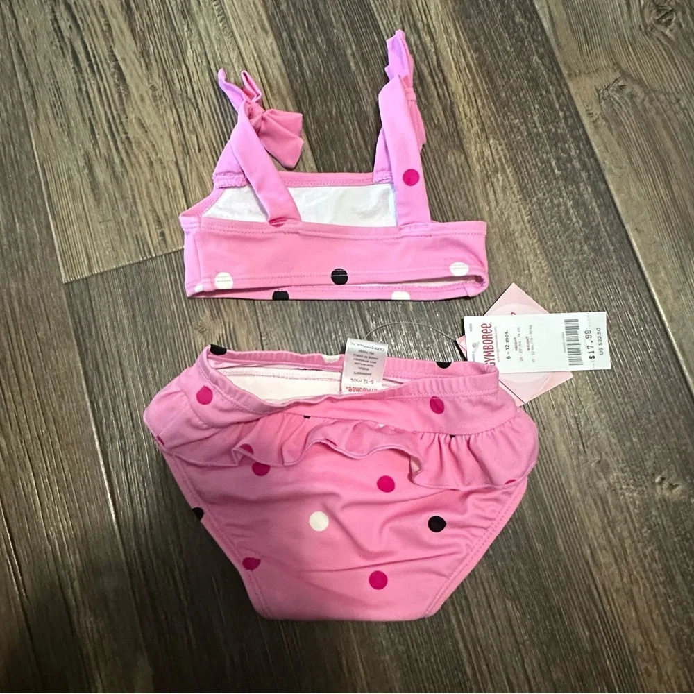 GYMBOREE 2- piece Bikini baby girl 6-12 Mo polka dot swimsuit UPF 50+ NEW pink